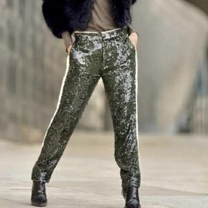 Zara Green Sequin Pants From Zara ZW Collection Size Medium NWT